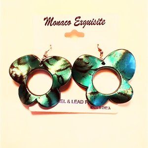 Monaco Exquisite Acrylic Turquoise and Black Butterfly Snake Print Earrings